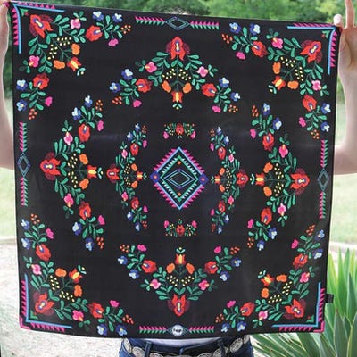 Fringe Scarves Fiesta Silk Scarf, Black, L