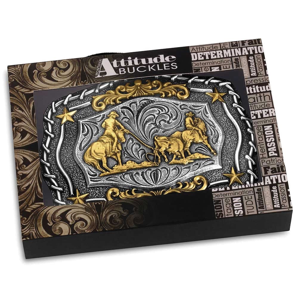 Montana Silversmiths Roundup Team Roper Rectangular Belt Buckle