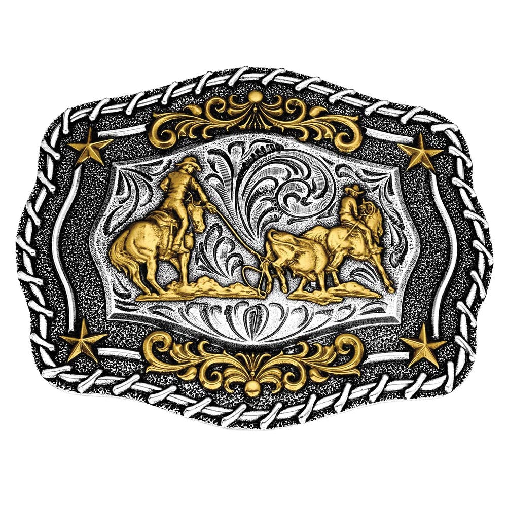 Montana Silversmiths Roundup Team Roper Rectangular Belt Buckle