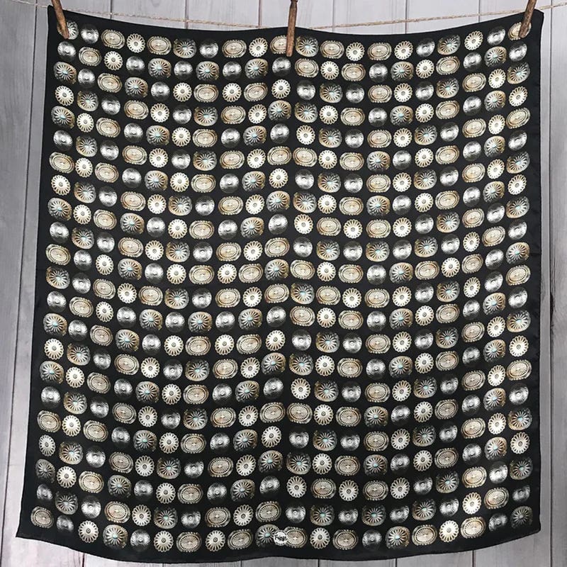Fringe Scarves Baby Concho Satin Silk Scarf, Black, S