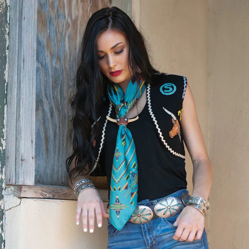 Fringe Scarves Mesa Silk Scarf, Turquoise, L