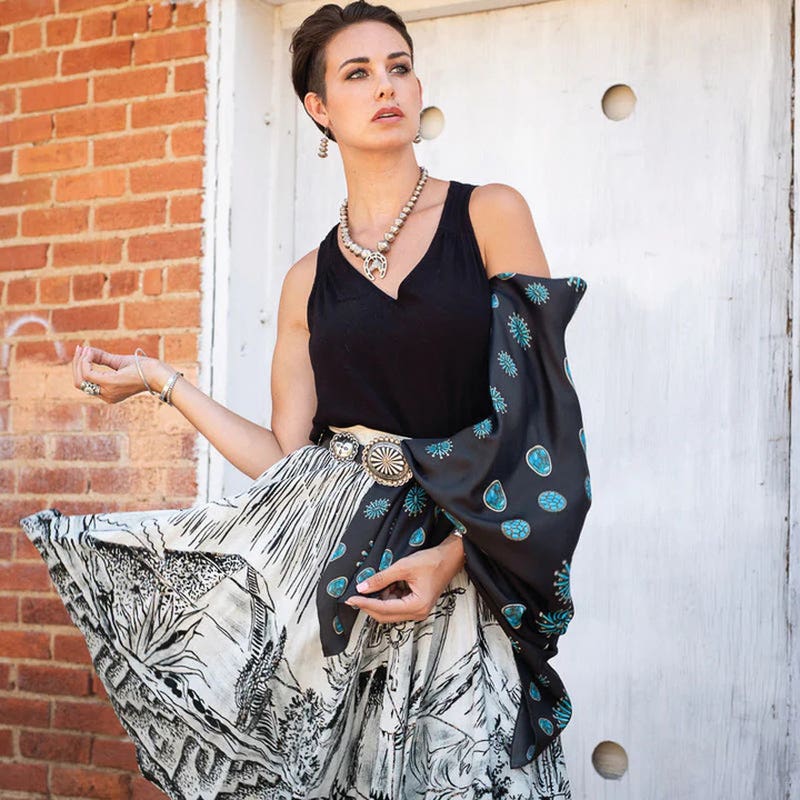 Fringe Scarves Gallop Silk Scarf, Black, L