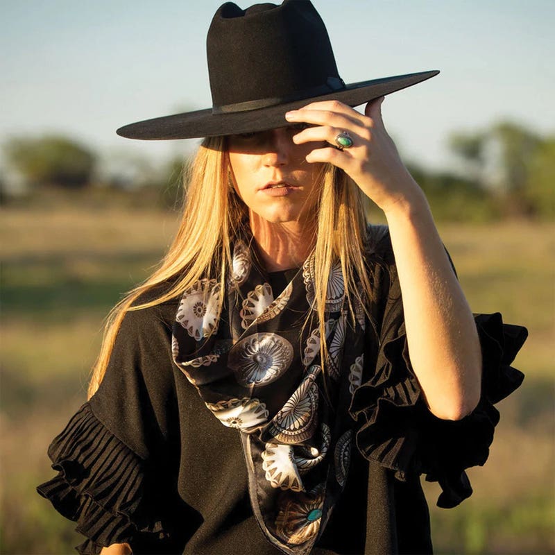 Fringe Scarves Big Concho Satin Silk Scarf, Black, L