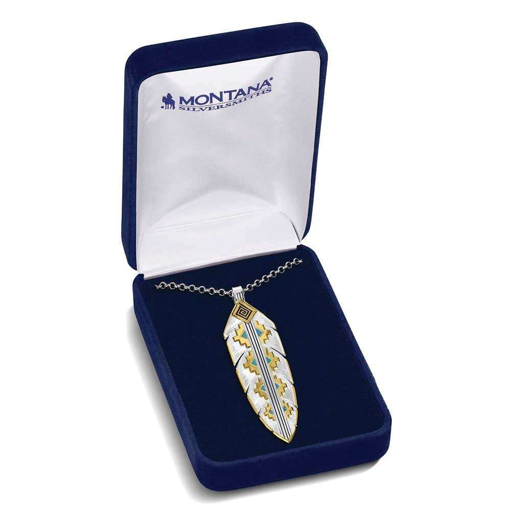 Montana Silversmiths NC6154 Necklace, Painted Sky Feather, Brass
