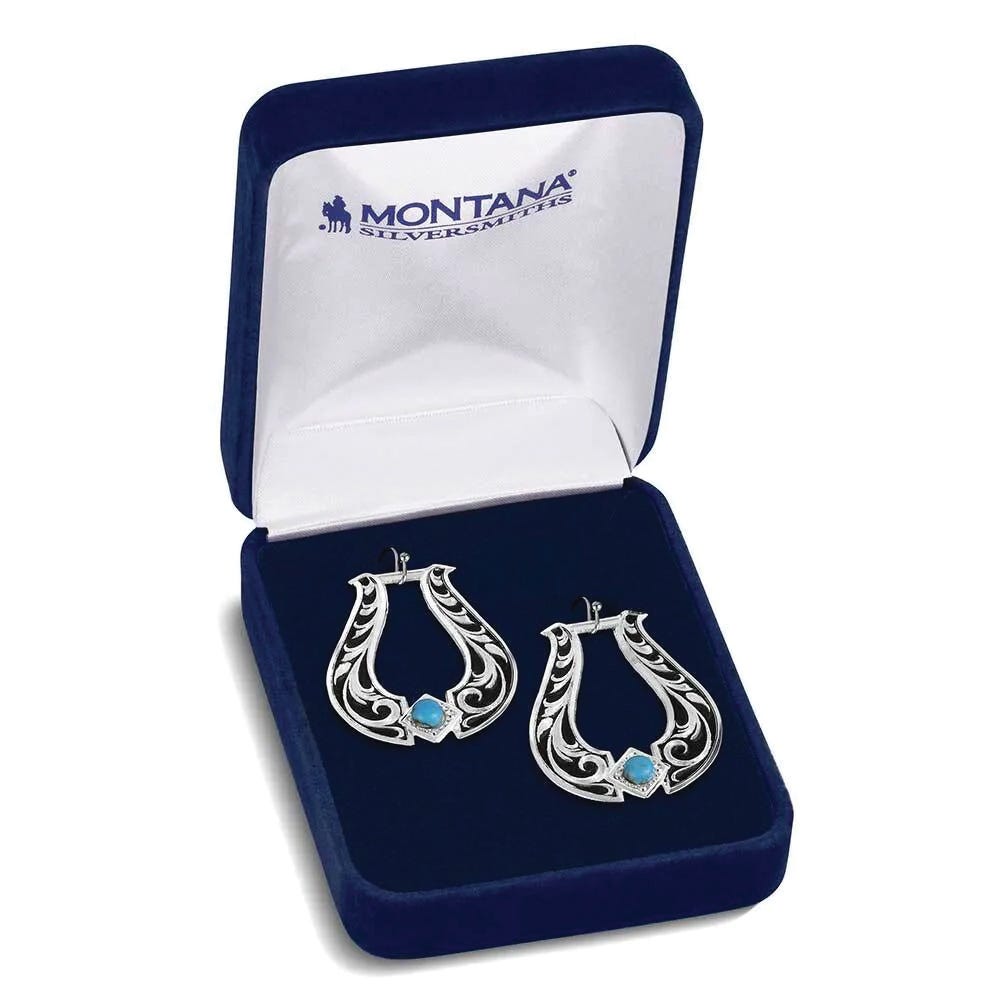 Montana Silversmiths ER6166 Earrings, Engraved, Turquoise, Brass/Stainless Steel