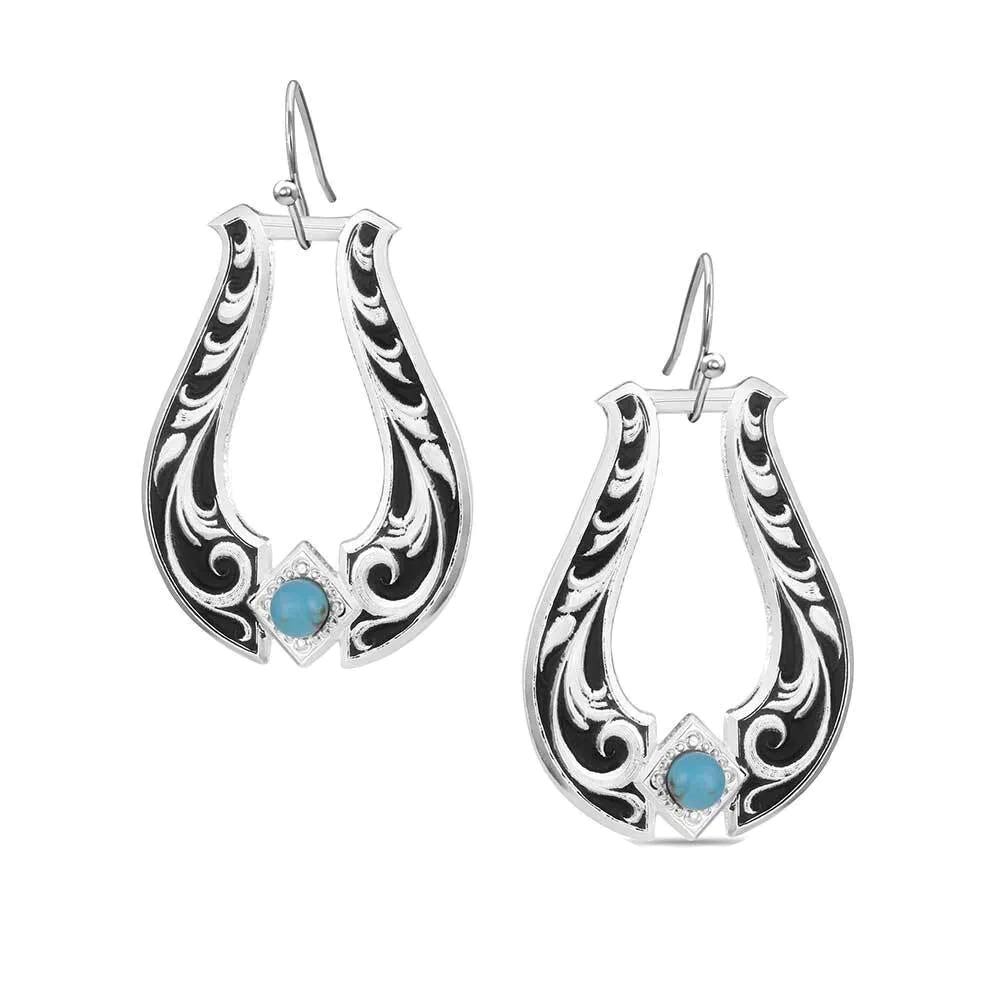 Montana Silversmiths ER6166 Earrings, Engraved, Turquoise, Brass/Stainless Steel