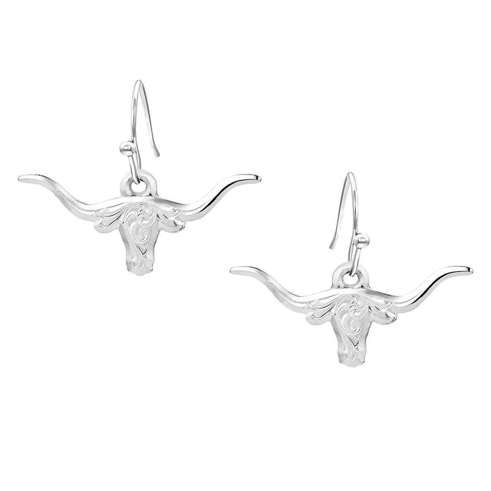Montana Silversmiths ER6139 Earrings, Longhorn, Brass/Stainless Steel