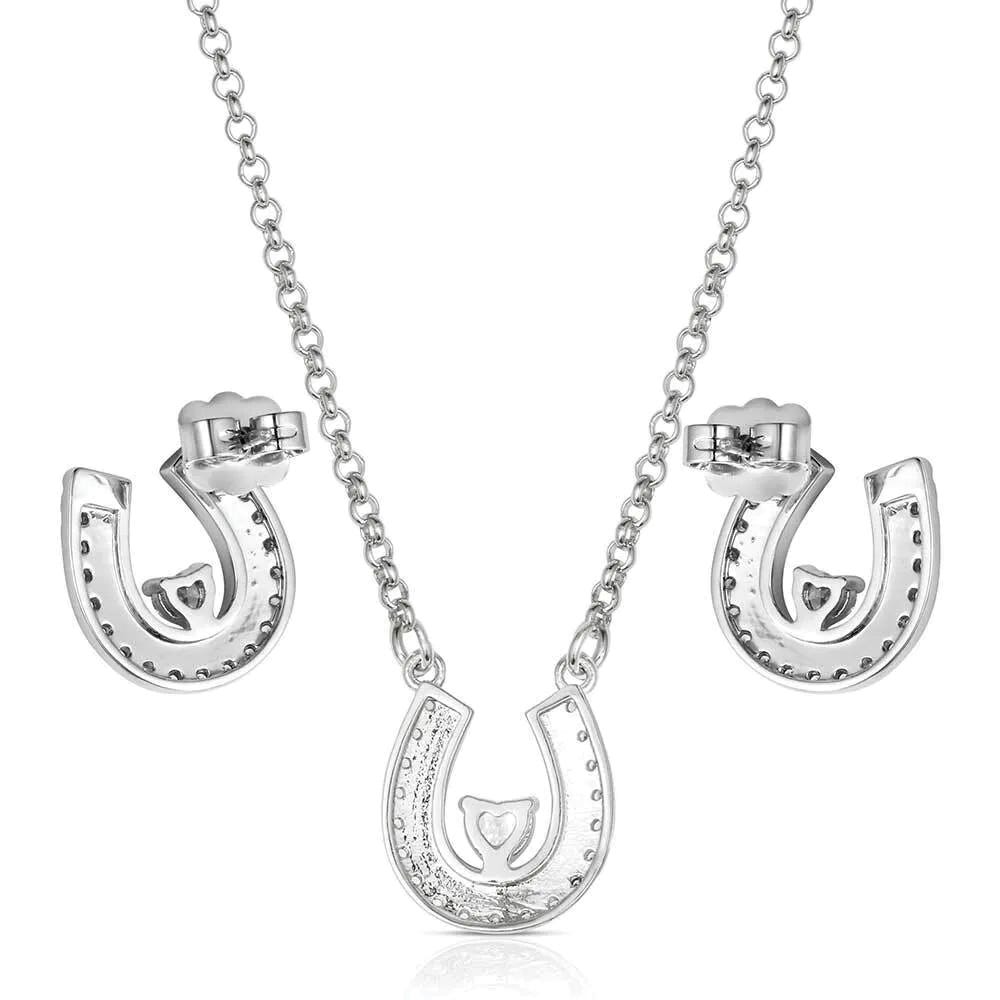 Montana Silversmiths JS6307 Jewelry Set, Horseshoes, Zirconia Crystal, Brass/Stainless Steel