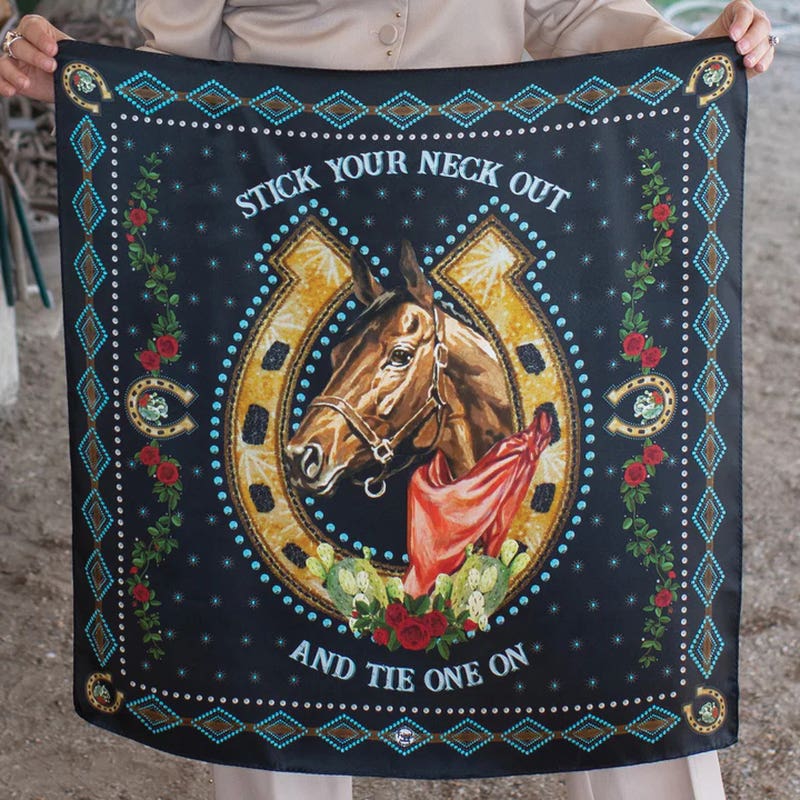 Fringe Scarves Hold Your Horses Silk Scarf, Black, L