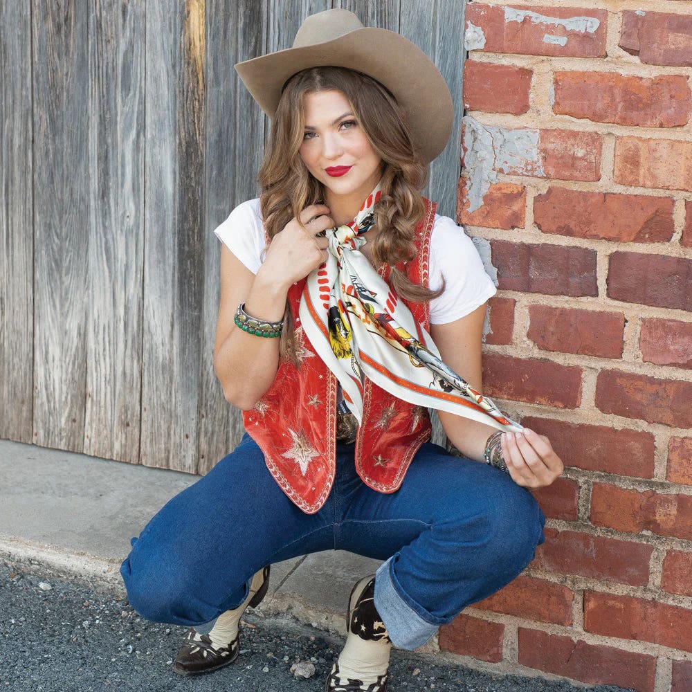 Fringe Scarves Star of the West Silk Scarf, Bone, L