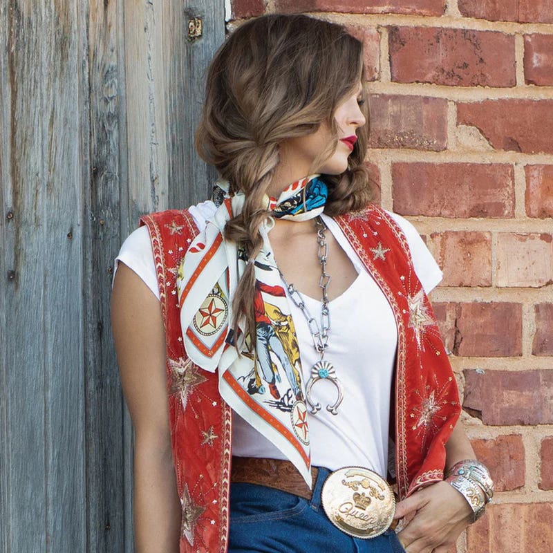Fringe Scarves Star of the West Silk Scarf, Bone, L