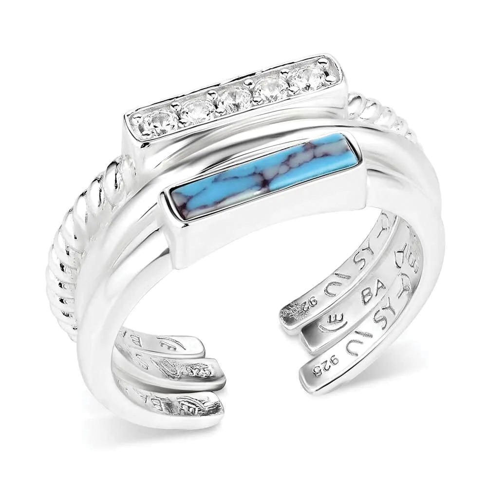 Montana Silversmiths RG6218 Ring Set, Rope, Turquoise, Zirconia Crystal, Sterling Silver