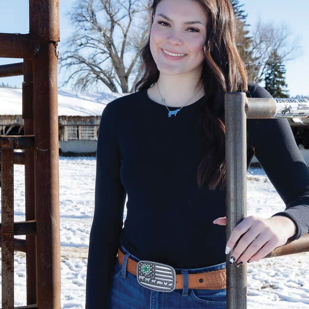 Montana Silversmiths 4-H Livestock American Flag Square Belt Buckle