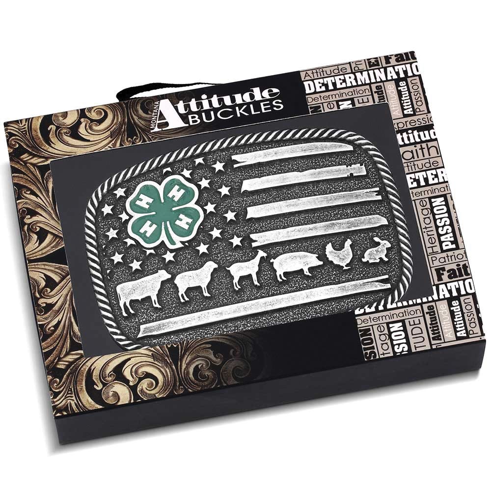 Montana Silversmiths 4-H Livestock American Flag Square Belt Buckle