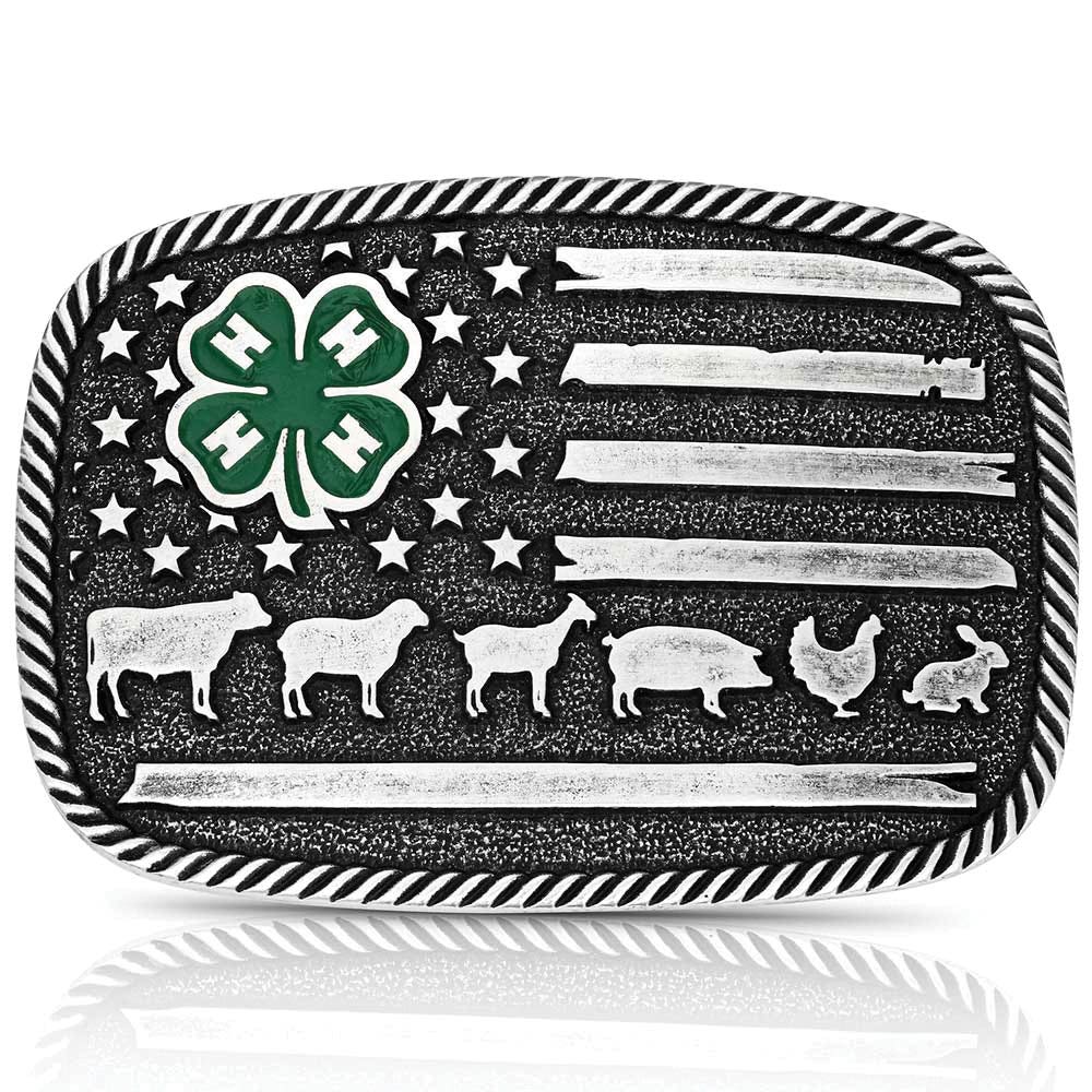 Montana Silversmiths 4-H Livestock American Flag Square Belt Buckle