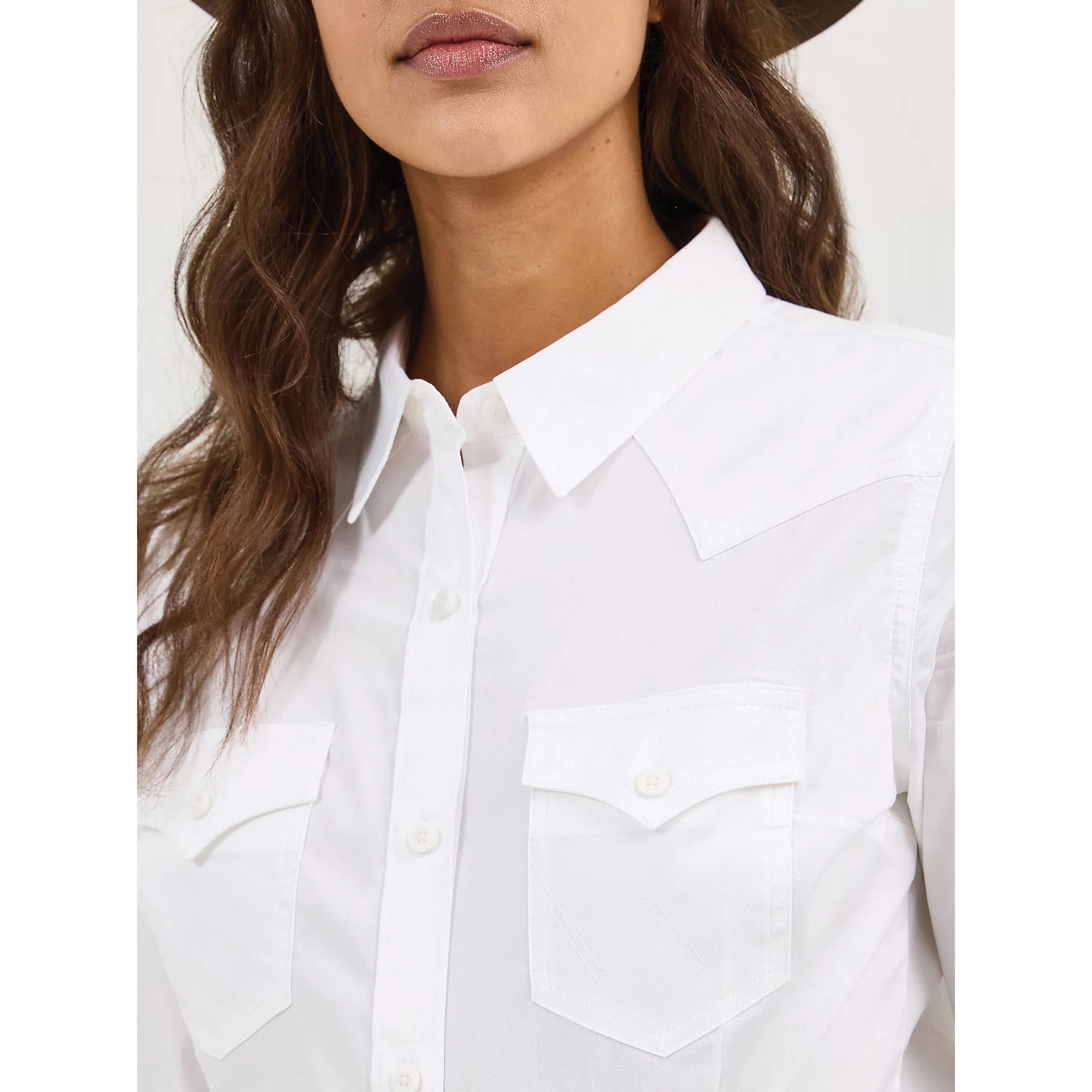 Wrangler Women's Retro Series Western Shirt, L, Cotton/Spandex, White, Solid, W Stitching, Button Down, Spread