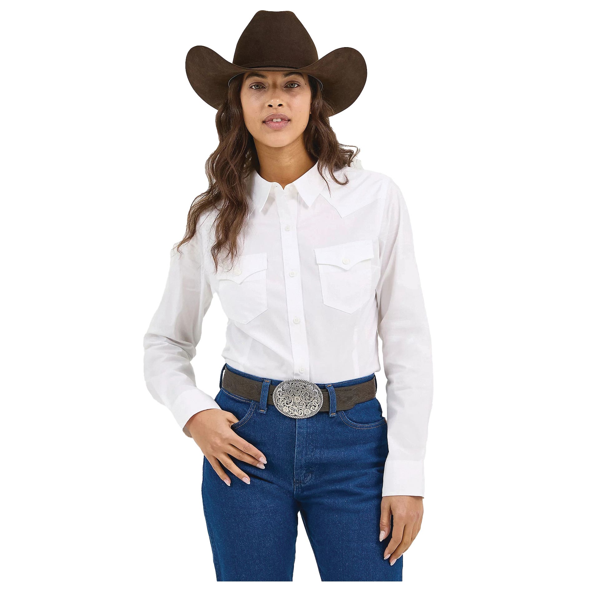 Wrangler Women's Retro Series Western Shirt, L, Cotton/Spandex, White, Solid, W Stitching, Button Down, Spread