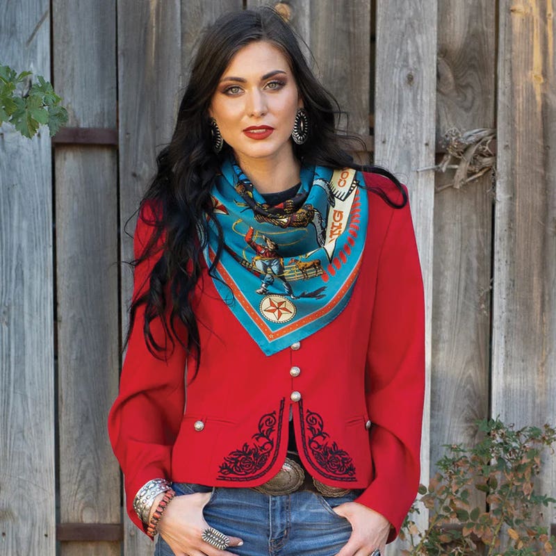 Fringe Scarves Star of the West Silk Scarf, Turquoise, S