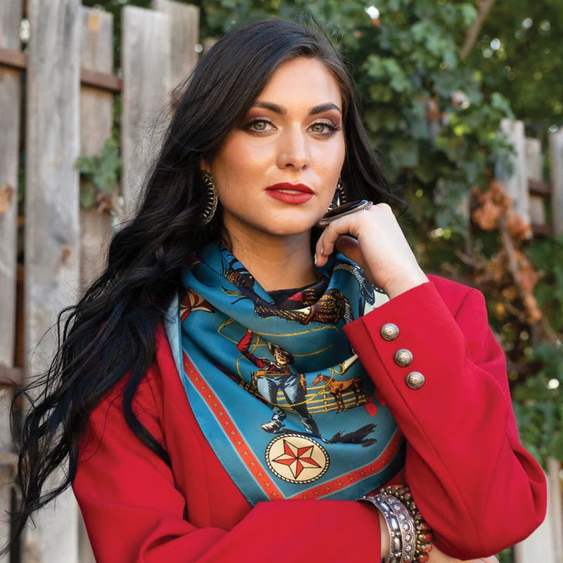 Fringe Scarves Star of the West Silk Scarf, Turquoise, S