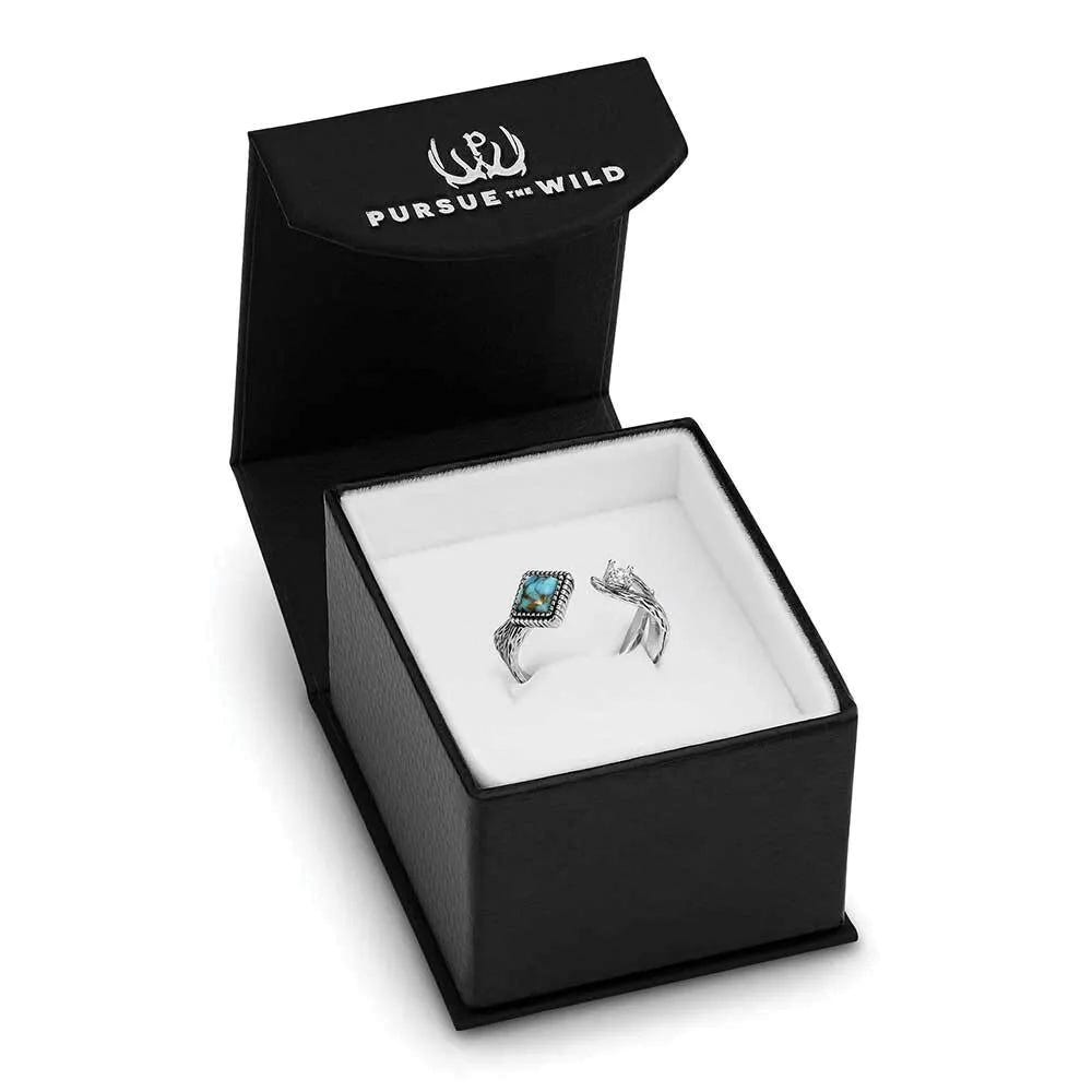 Montana Silversmiths KTRG6330 Ring, Antler, Turquoise, Zirconia Crystal, Sterling Silver
