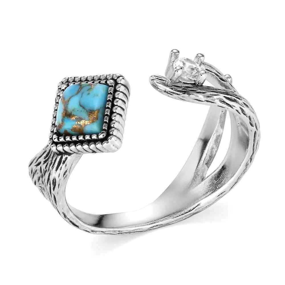 Montana Silversmiths KTRG6330 Ring, Antler, Turquoise, Zirconia Crystal, Sterling Silver