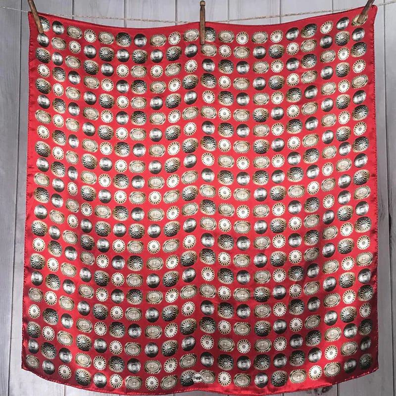 Fringe Scarves Baby Concho Satin Silk Scarf, Red, L