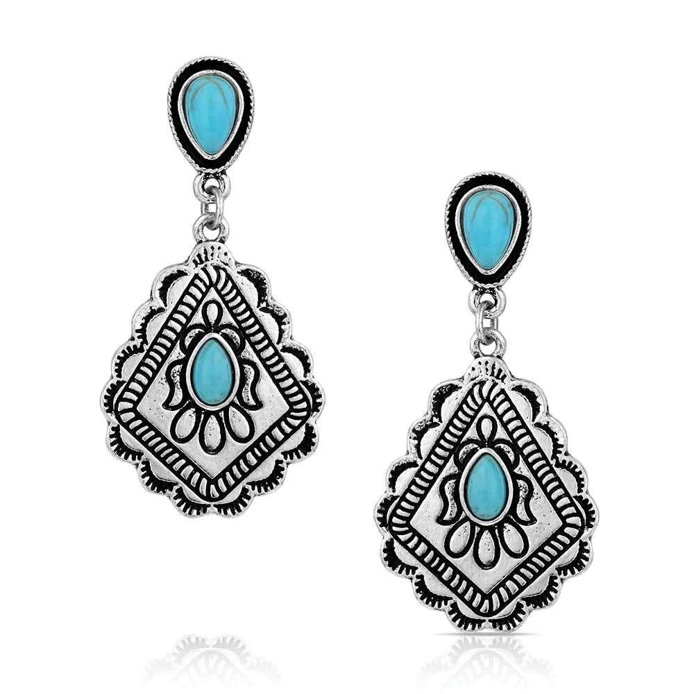 Montana Silversmiths AER6254 Earrings, Etched, Turquoise, Stainless Steel/Zinc Alloy