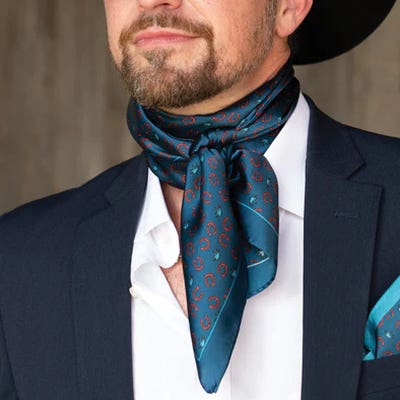 Fringe Scarves Executive Horseshoe/Agave Silk Scarf, Navy, L