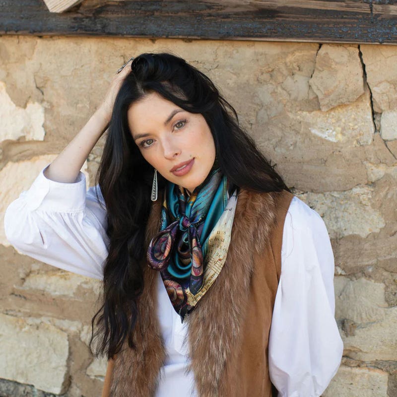 Fringe Scarves Land of Kit and Fox Silk Scarf, Turquoise, L