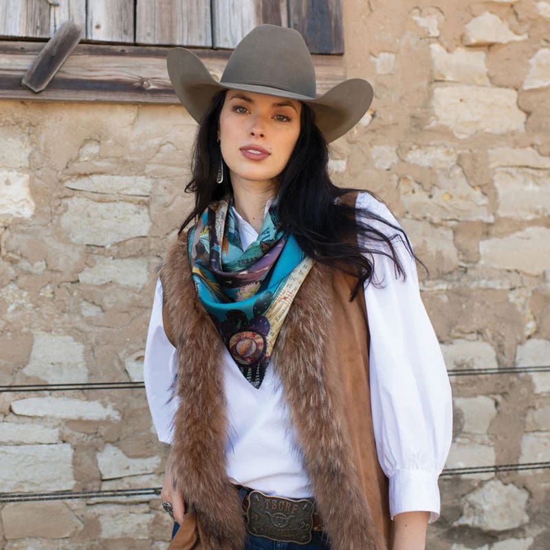 Fringe Scarves Land of Kit and Fox Silk Scarf, Turquoise, L