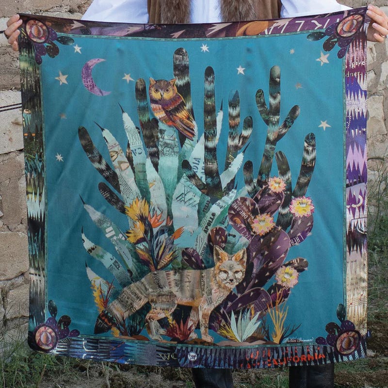 Fringe Scarves Land of Kit and Fox Silk Scarf, Turquoise, L