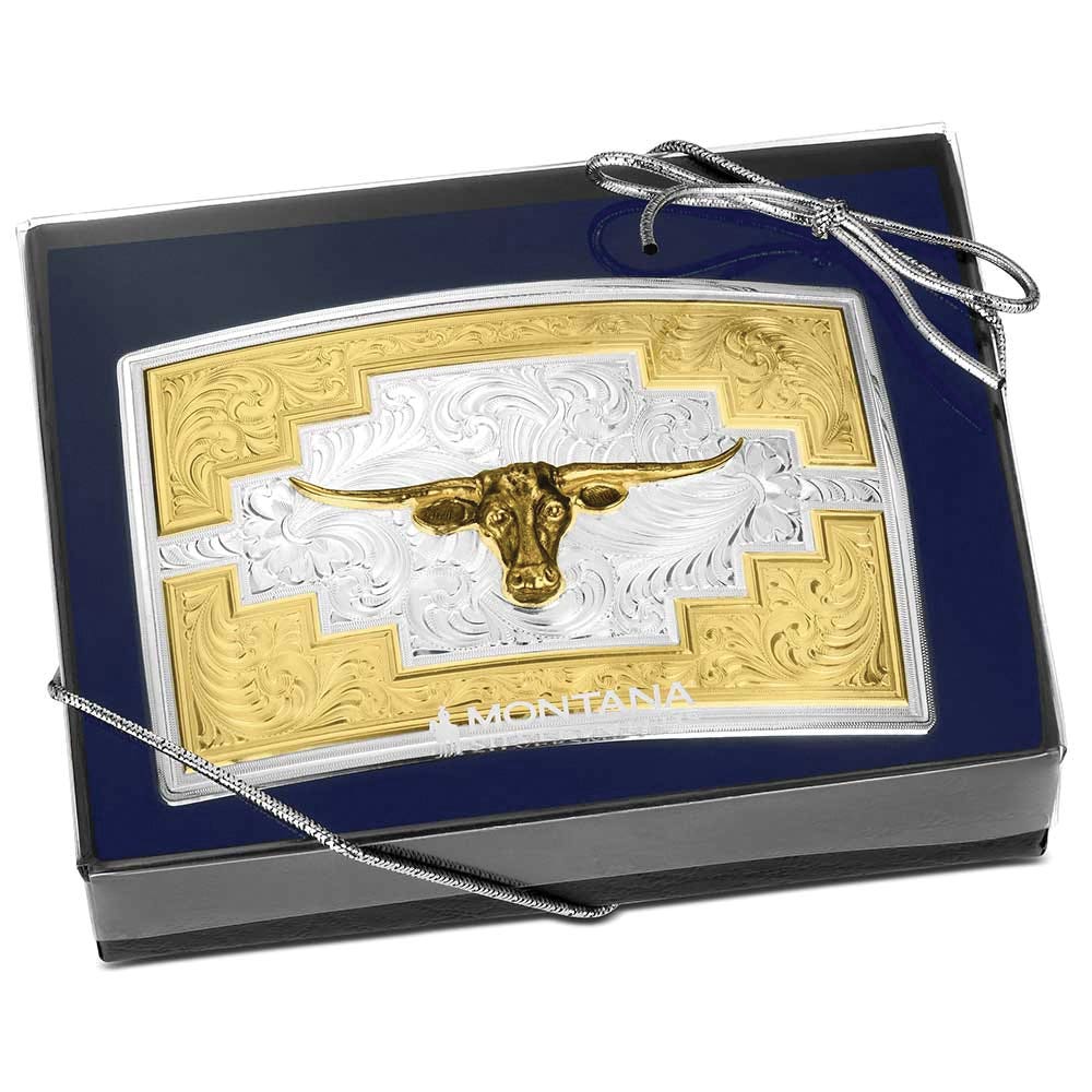 Montana Silversmiths Santa Fe Sunrise Longhorn Square Belt Buckle