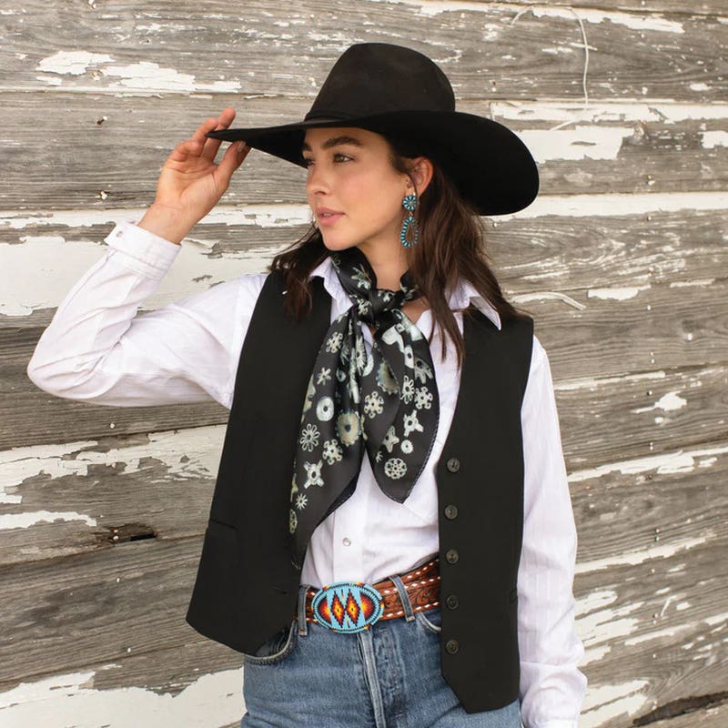 Fringe Scarves Whip and Spur Silk Scarf, Black, S