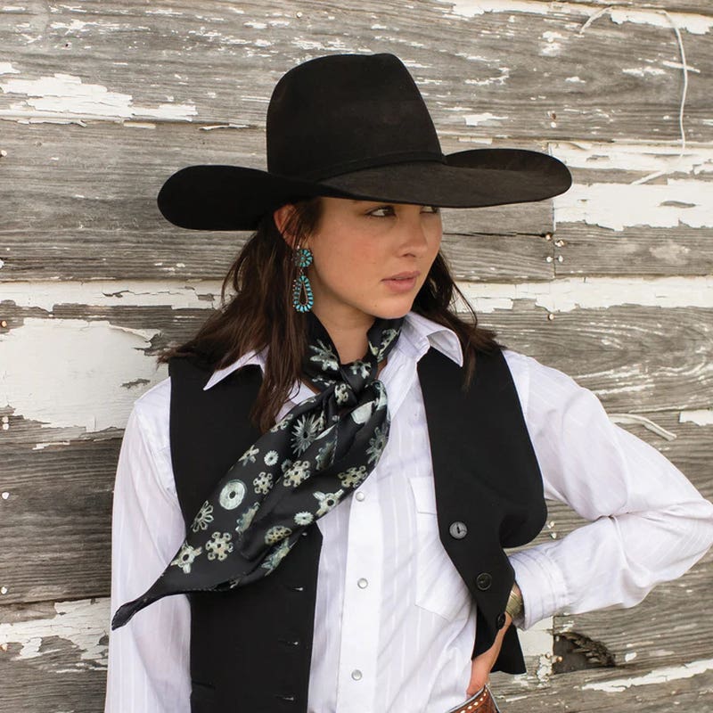 Fringe Scarves Whip and Spur Silk Scarf, Black, S