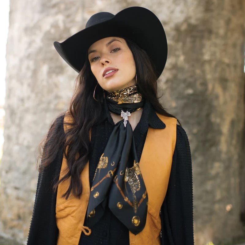 Fringe Scarves Saddle Up Silk Scarf, Black, L