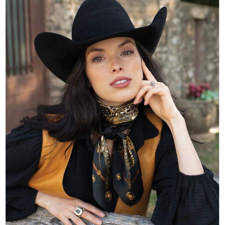 Fringe Scarves Saddle Up Silk Scarf, Black, L