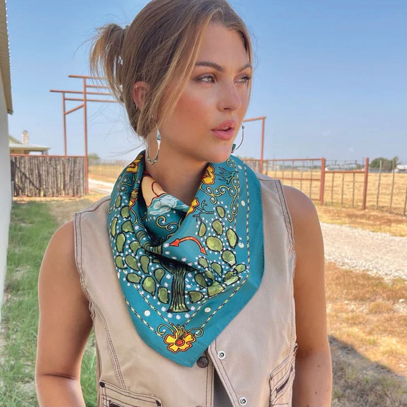 Fringe Scarves Porter Silk Scarf, Turquoise, L