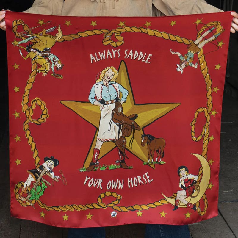 Fringe Scarves Always Saddle Your Own Horse Silk Scarf, Red, L