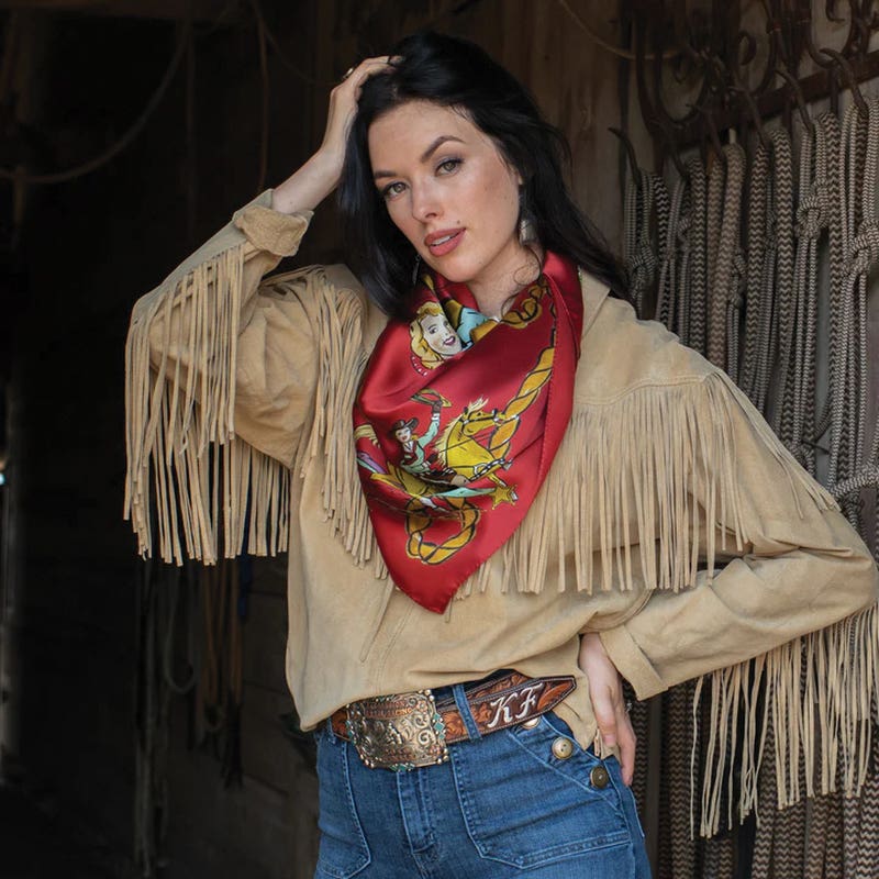 Fringe Scarves Always Saddle Your Own Horse Silk Scarf, Red, S