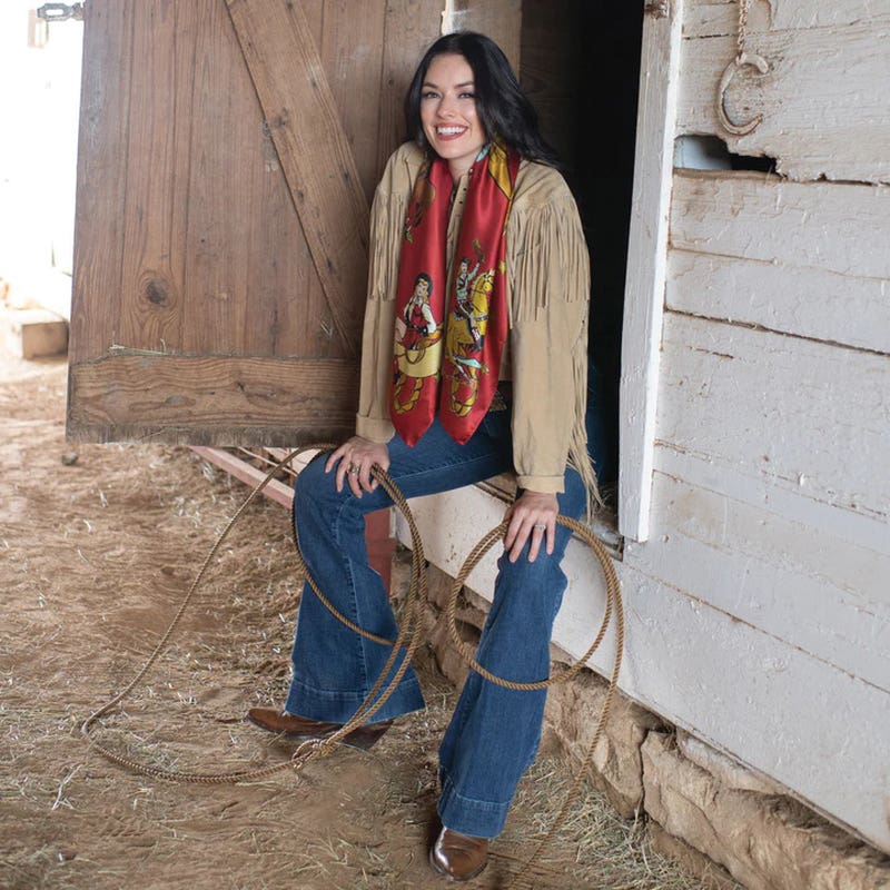 Fringe Scarves Always Saddle Your Own Horse Silk Scarf, Red, L