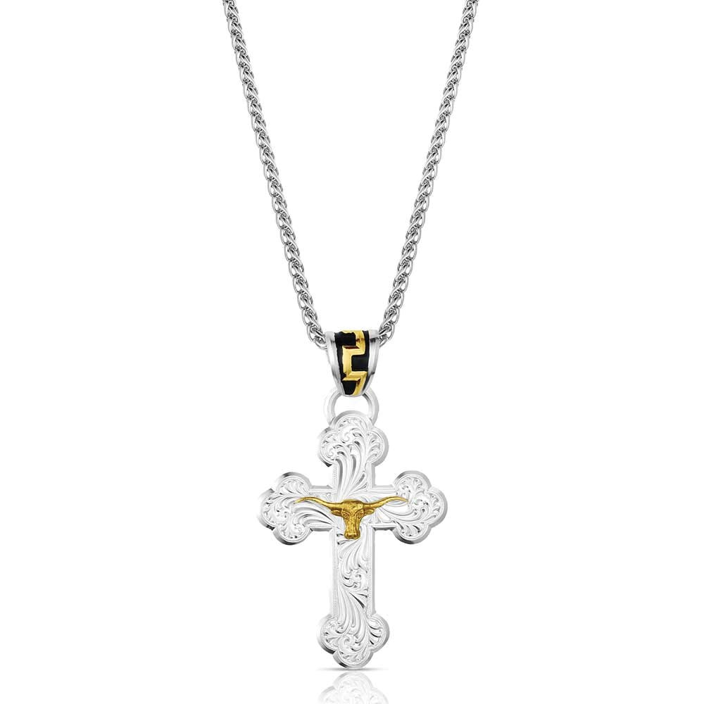 Montana Silversmiths NC6172 Necklace, Honor and Grit Cross, Brass