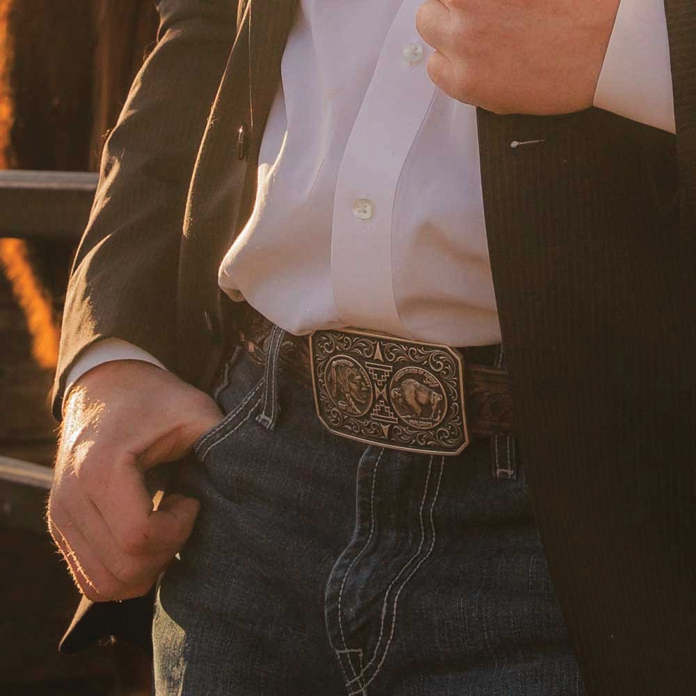 Montana Silversmiths Westward Way Buffalo Square Belt Buckle