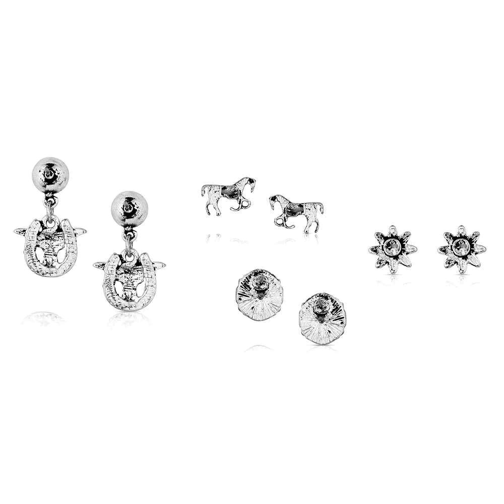 Montana Silversmiths AER6243 Earring Set, Floral, Bead, Turquoise, Green/Light Blue/Silver, Stainless Steel/Zinc Alloy