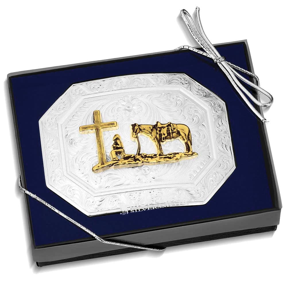 Montana Silversmiths 55310-731 Buckle, Out West Buckle with Christian Cowboy, Square, Gold/Silver