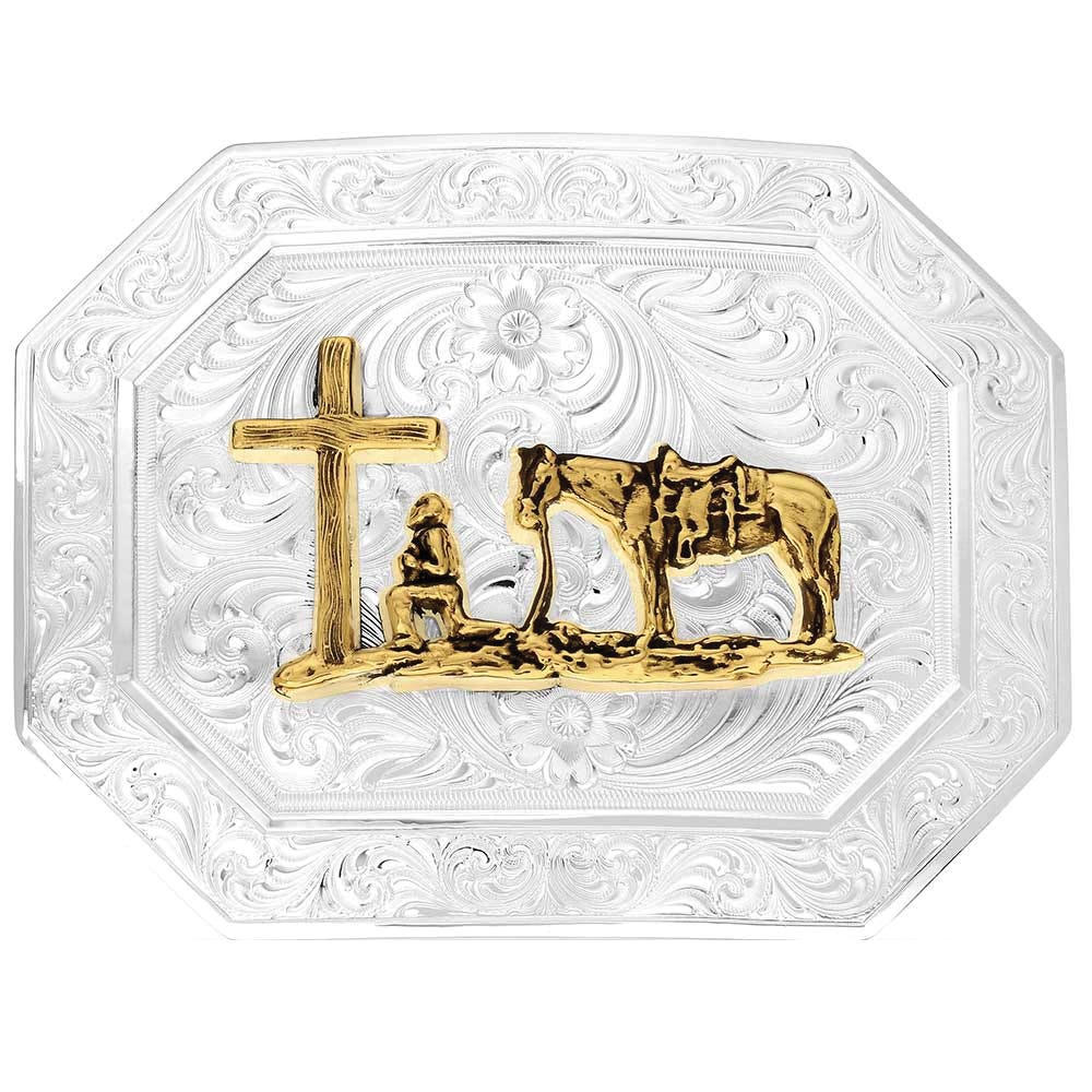 Montana Silversmiths 55310-731 Buckle, Out West Buckle with Christian Cowboy, Square, Gold/Silver