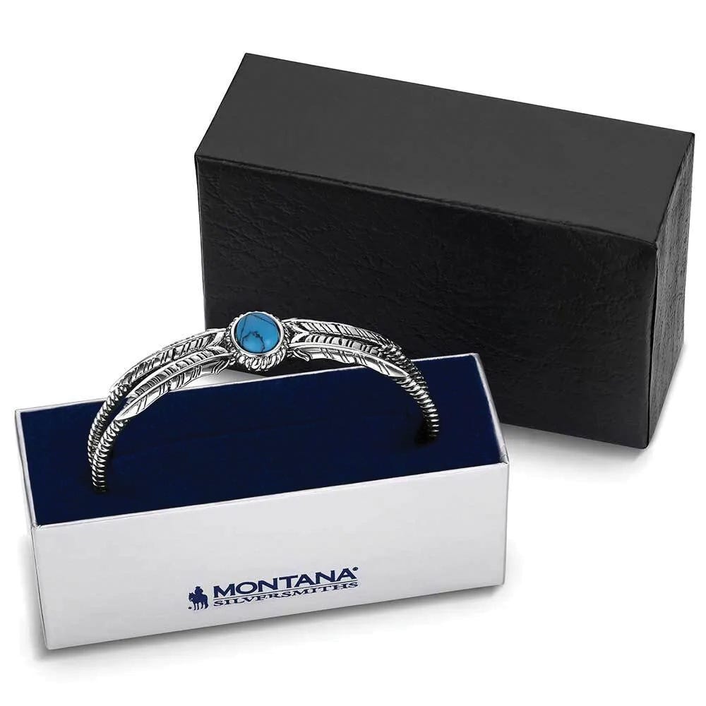 Montana Silversmiths BC6309 Bracelet, One-Size, Engraved Feathers, Turquoise, Brass