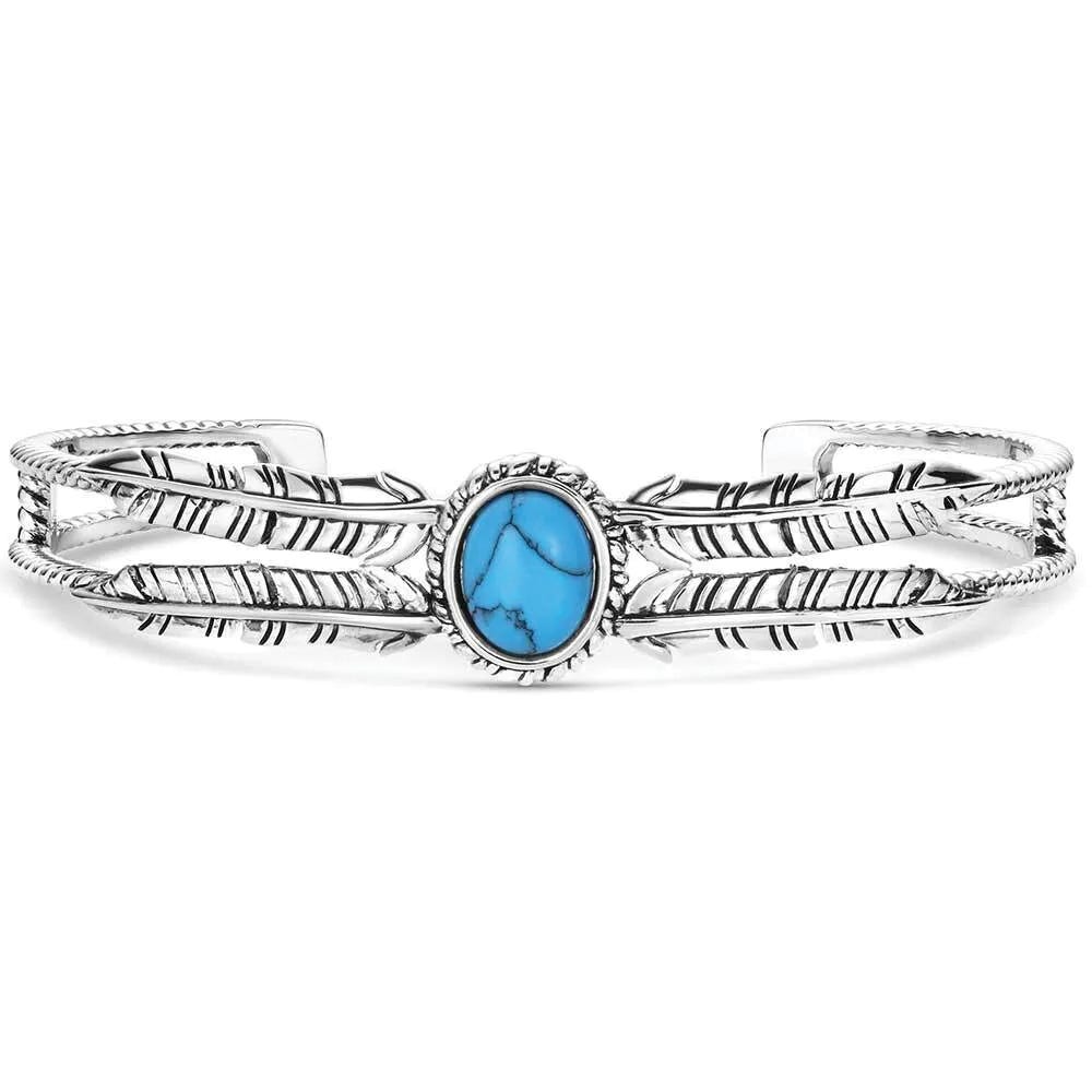 Montana Silversmiths BC6309 Bracelet, One-Size, Engraved Feathers, Turquoise, Brass