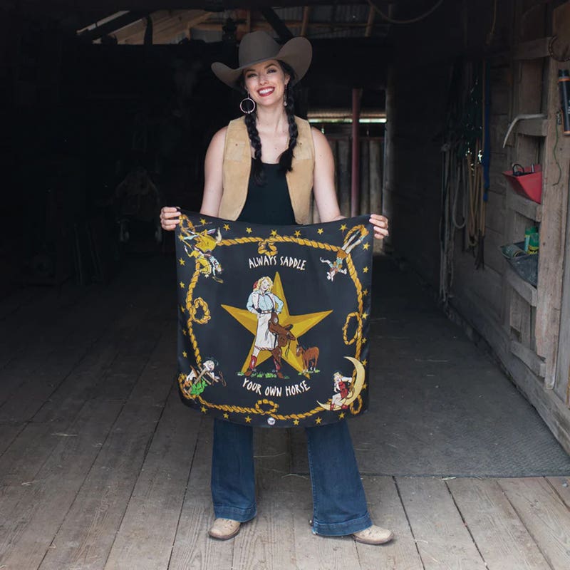 Fringe Scarves Always Saddle Your Own Horse Silk Scarf, Black, L