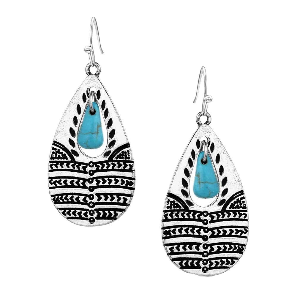 Montana Silversmiths AER6245 Earrings, Etched, Turquoise, Stainless Steel/Zinc Alloy