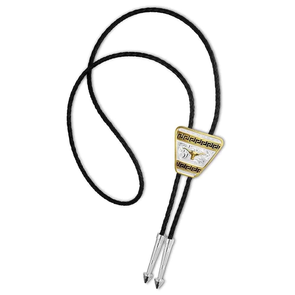 Montana Silversmiths BT6169-384S Bolo Tie, Engraved, Brass/Leather